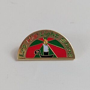 Vintage Sherman Let His Light Shine Gold Tone Metal Lapel Pin Brooch Religious